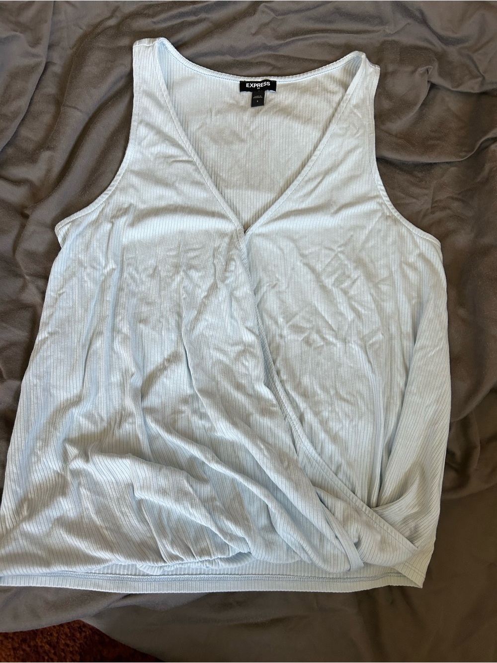 Express Pale Blue Ribbed Wrap-Front Tank